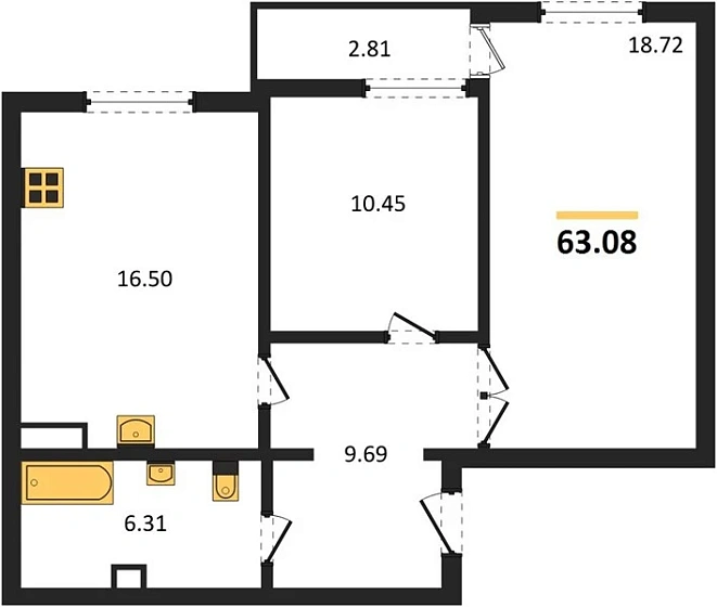 Квартира 2-комн. 63.08 кв. м
