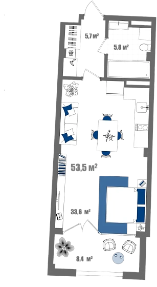 Апартаменты Студия 53.5 кв. м