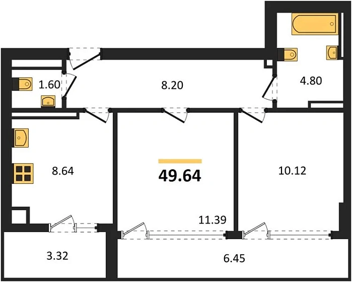Квартира 2-комн. 49.64 кв. м