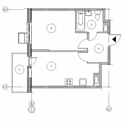 Квартира 1-комн. 38.68 кв. м