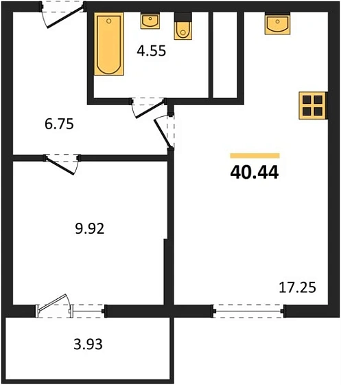 Квартира 1-комн. 40.44 кв. м
