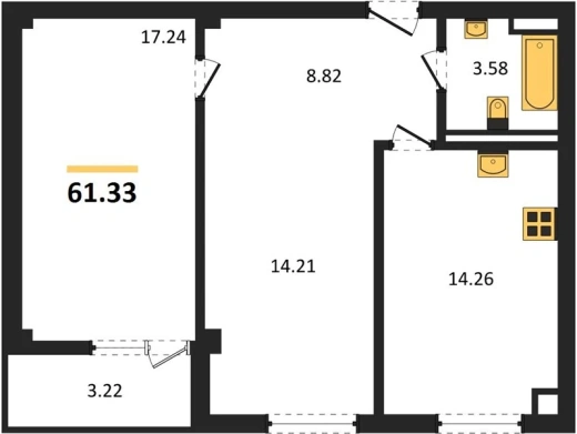 Квартира 2-комн. 61.33 кв. м