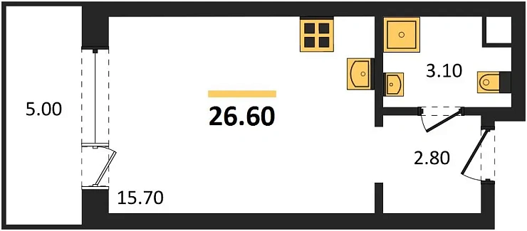 Апартаменты Студия 26.6 кв. м