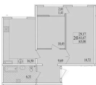 Квартира 2-комн. 63.08 кв. м