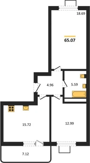 Квартира 2-комн. 65.07 кв. м