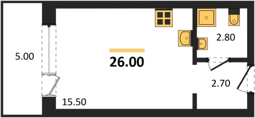 Апартаменты Студия 26 кв. м