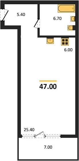 Квартира Студия 47 кв. м