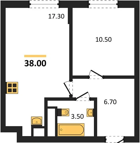 Квартира 1-комн. 38 кв. м