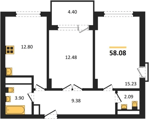 Квартира 2-комн. 58.08 кв. м