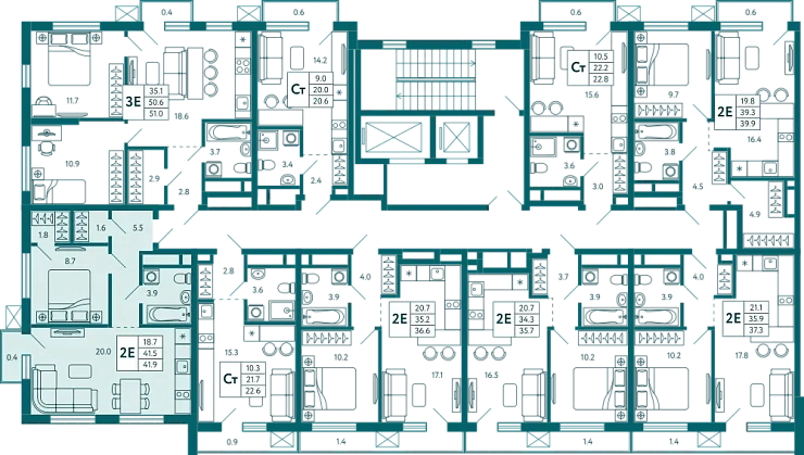 Квартира 1-комн. 42.1 кв.м