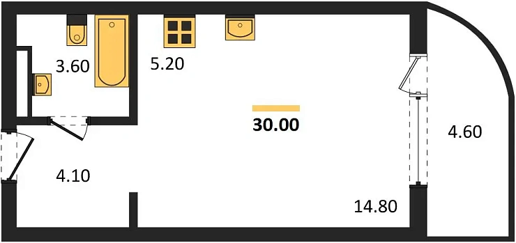 Квартира 1-комн. 30 кв. м