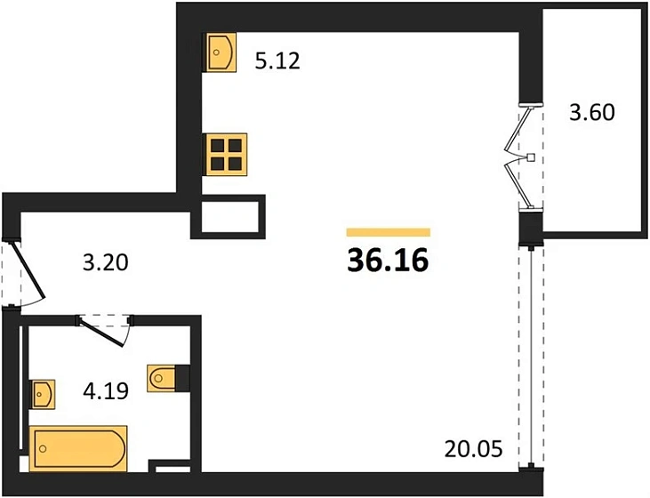 Квартира Студия 36.16 кв. м