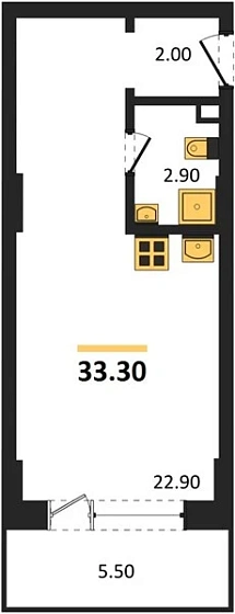 Апартаменты Студия 33.3 кв. м