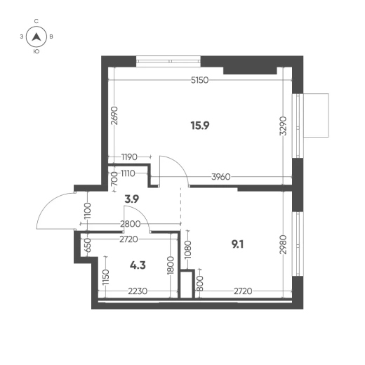 Квартира 1-комн. 33.2 кв. м