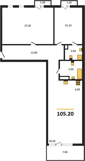 Квартира 2-комн. 105.2 кв. м