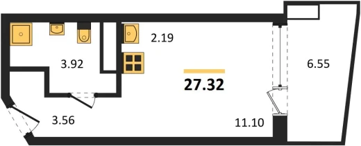 Апартаменты 1-комн. 27.32 кв. м