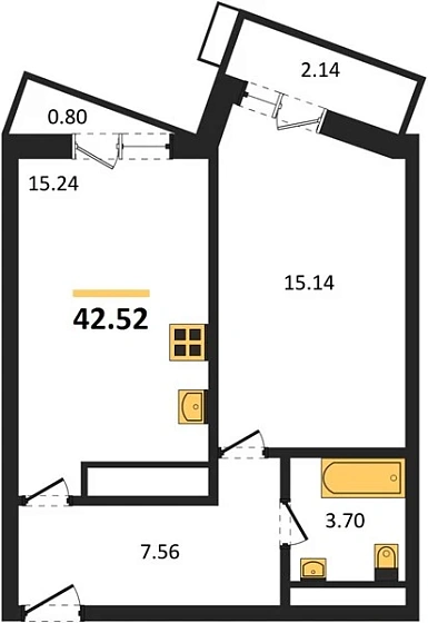Квартира 1-комн. 42.52 кв. м