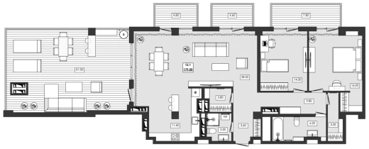 Апартаменты 3-комн. 179.5 кв. м