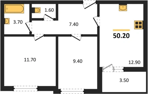 Квартира 2-комн. 50.2 кв. м