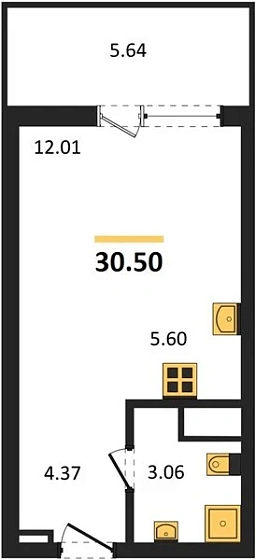 Апартаменты Студия 30.5 кв. м