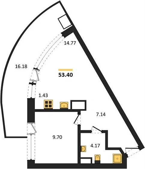 Апартаменты 1-комн. 53.4 кв. м