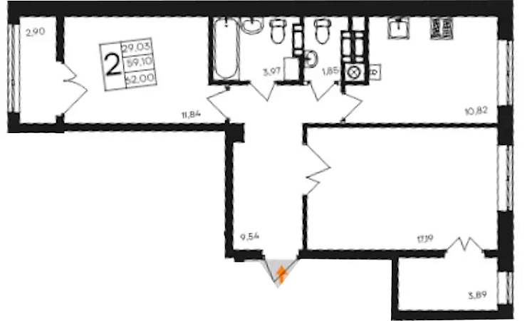 Квартира 2-комн. 62 кв. м