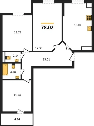 Квартира 3-комн. 78.2 кв. м