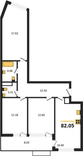 Квартира 3-комн. 82.05 кв. м