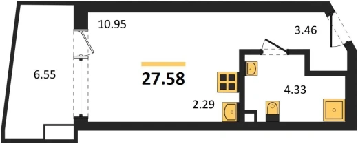 Апартаменты 1-комн. 27.58 кв. м