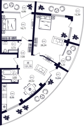 Апартаменты 3-комн. 131.7 кв. м