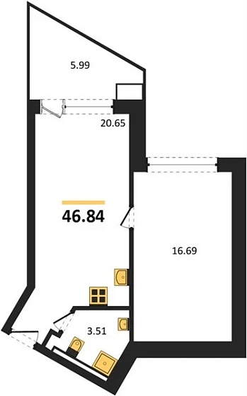 Апартаменты 1-комн. 46.84 кв. м