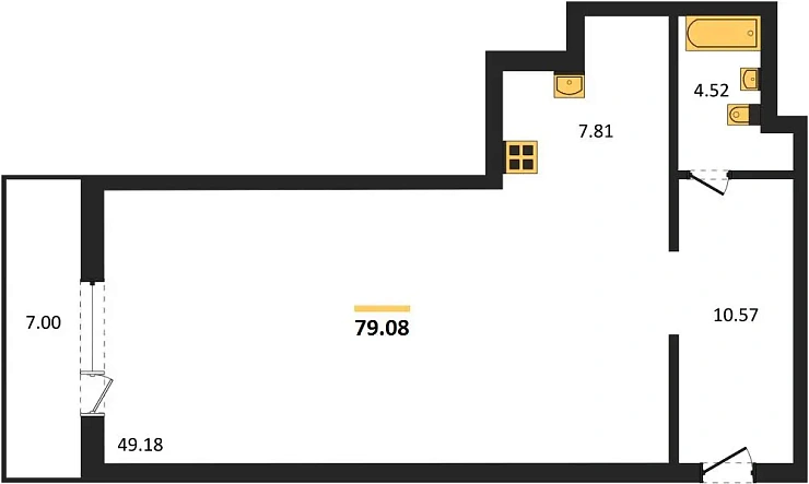 Апартаменты 1-комн. 79.08 кв. м