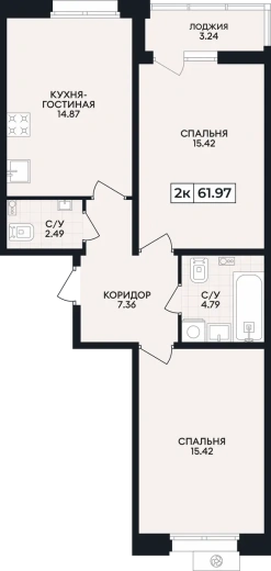 Квартира 2-комн. 61.97 кв. м