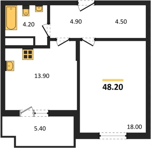 Квартира 1-комн. 48.2 кв. м