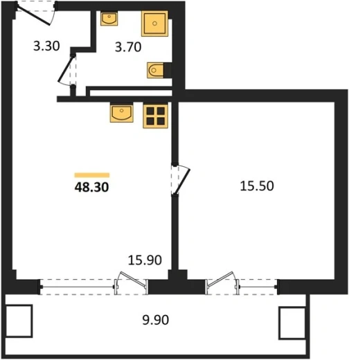 Апартаменты 1-комн. 48.3 кв. м