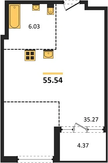 Квартира Студия 55.54 кв. м