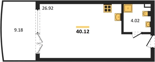 Апартаменты Студия 40.12 кв. м