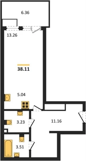 Квартира Студия 38.11 кв. м