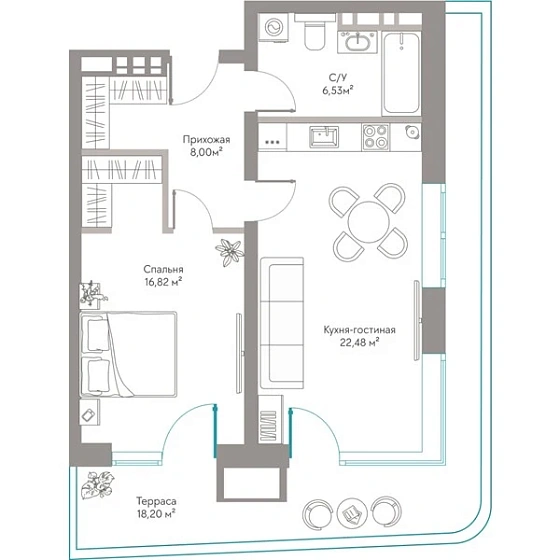 Квартира 1-комн. 72.03 кв. м
