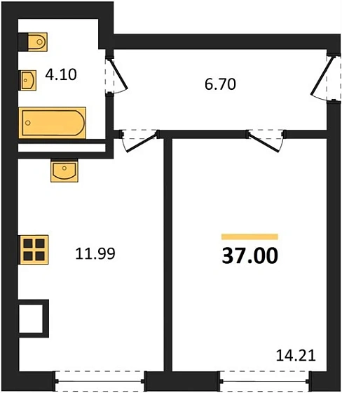 Квартира 1-комн. 37 кв. м