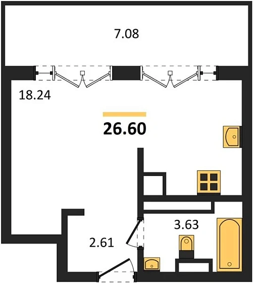 Квартира Студия 26.6 кв. м