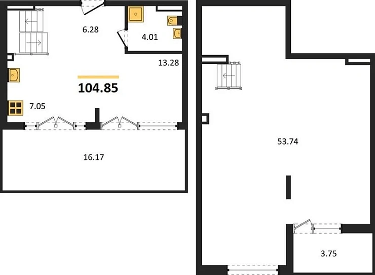 Квартира 1-комн. 104.85 кв. м