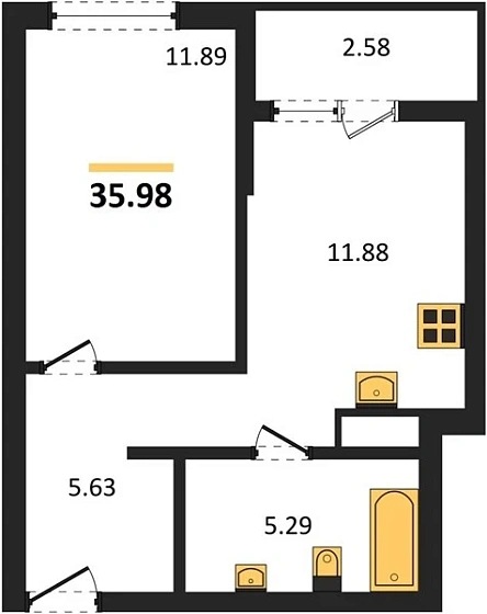 Квартира 1-комн. 35.98 кв. м