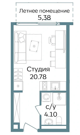 Апартаменты 1-комн. 30.26 кв. м
