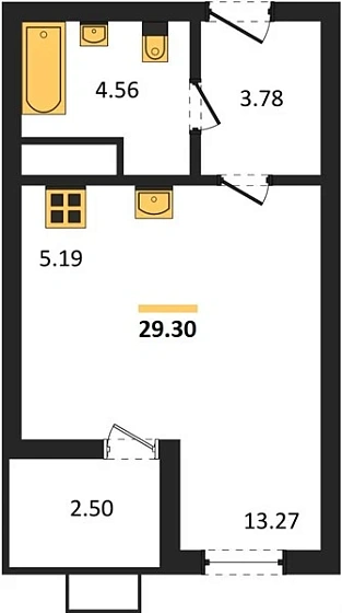 Квартира Студия 29.3 кв. м