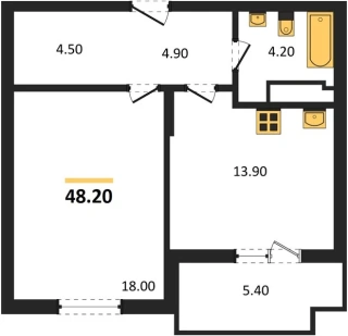 Квартира 1-комн. 48.2 кв. м