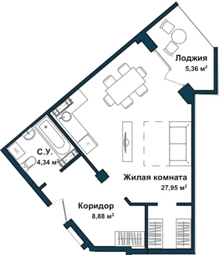 Апартаменты Студия 45.4 кв. м