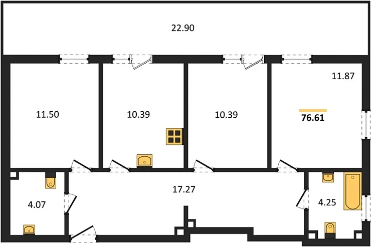 Квартира 3-комн. 76.61 кв. м