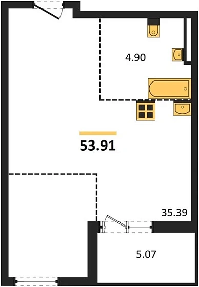 Квартира Студия 53.91 кв. м