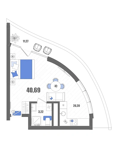 Апартаменты Студия 40.69 кв. м